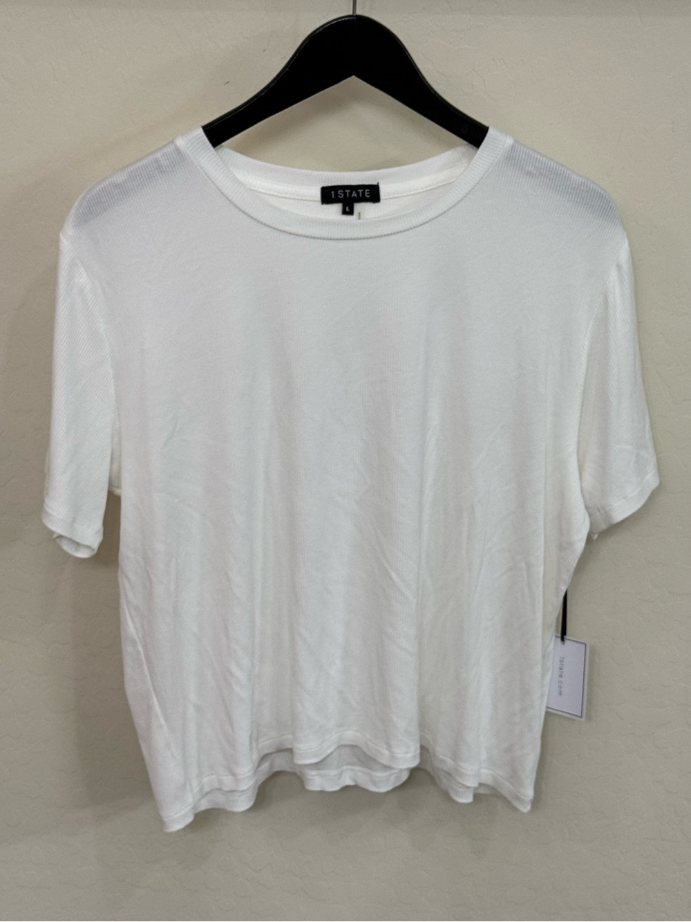 NWT 1.STATE White Ribbed Knit Short Sleeve Crew Neck Tee T-Shirt Large Essential